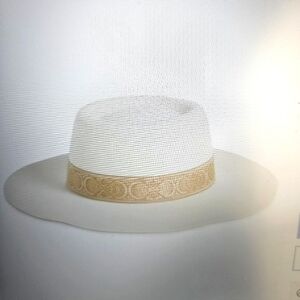 NWT Melrose and Market Novelty Boater Hat w Wide Brim Ivory Combo ONE SI…